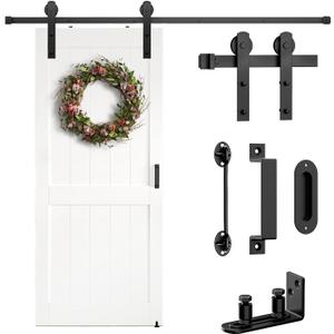 Sliding Barn Door Hardware Kit 6.6 FT Heavy Duty-Smoothly and Quietly- Easy to Install with Adjustable Floor Guide, Door Hook and 2 Handles - Fit 1 3/8-1 3/4" Thickness(I Shape Hanger)