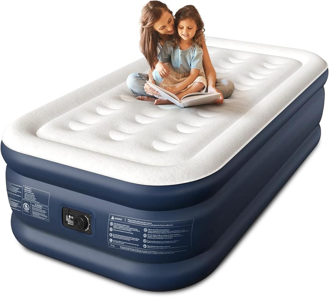 Twin XL Air Mattress with Built-in Pump, 18" Raised Comfort, 80 Length, 48Hr Leak-Proof Test, Upgraded Honeycomb Pillar Design, Supports 500 lbs, 2-Min Inflation for Home, Guests & Camping