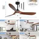 52 inch Outdoor Ceiling Fans with Lights,Smart Wood Ceiling Fan for Alexa,Google & APP Control,Indoor/Outdoor,3 Blades,3CCT Dimmable,Red Walnut,Downrod Mount for Patio Porch