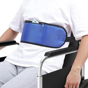 Wheelchair Seat Belt, Enlarge Medical Restraints Straps for Dementia Patients Anti-Fall Constrained Bands for Elderly, Adjustable Wheelchair Safety Harness with Zipper Pocket, Blue