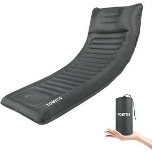 TOBTOS Inflatable Camping Sleeping Pad with Pillow, Thick 6 Inch Ultralight Sleeping Pad with Built-in Pump, Lightweight Sleeping Mat for Camping, Backpacking, Hiking, Tent (Grey), Single