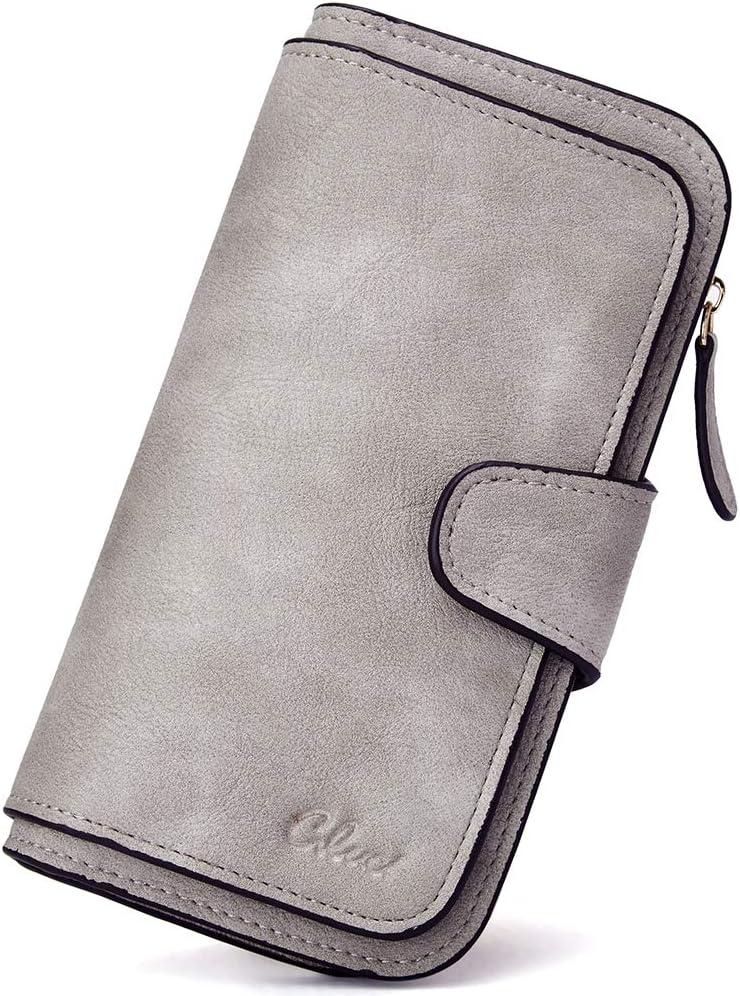 CLUCI Wallet For Women PU Leather RFID Blocking Womens Wallet Bifold Card Holder with ID Window Gifts for Women Birthday | RFID Blocking, Designer, Trifold, Card Holder, ID Window (vintage Two-toned Gray)
