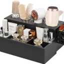Hair Tool Organizer, Black Hair Dryer Holder and Bathroom Countertop Blow Dryer Holder with Side Basket, Vanity Caddy Storage Stand for Accessories, Makeup, Toiletries