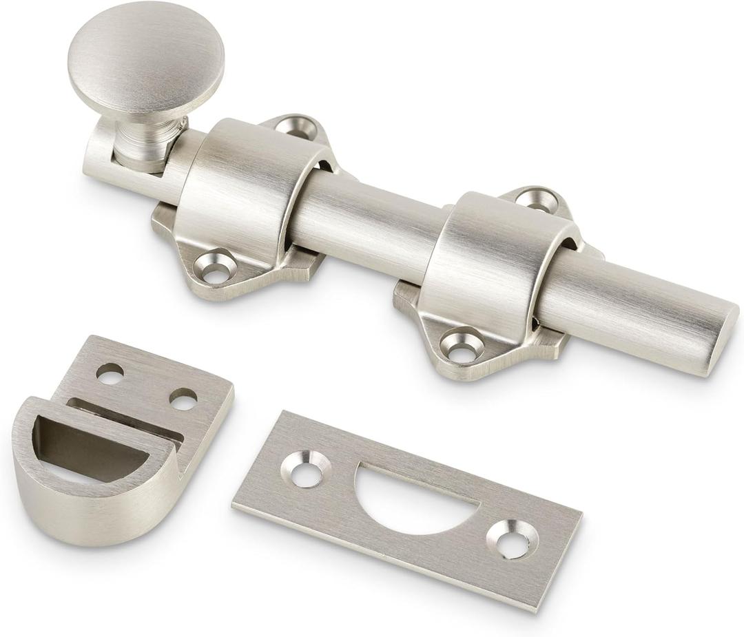 Mega Handles Dutch Door Bolt - 4 Inch Heavy Duty Slide Bolt Latch, Easy to Install Slide Latch for Dutch Doors, Suitable Slide Bolt for Toy Boxes, Cabinets, Pantry Doors and More - Satin Nickel (1 Pack)