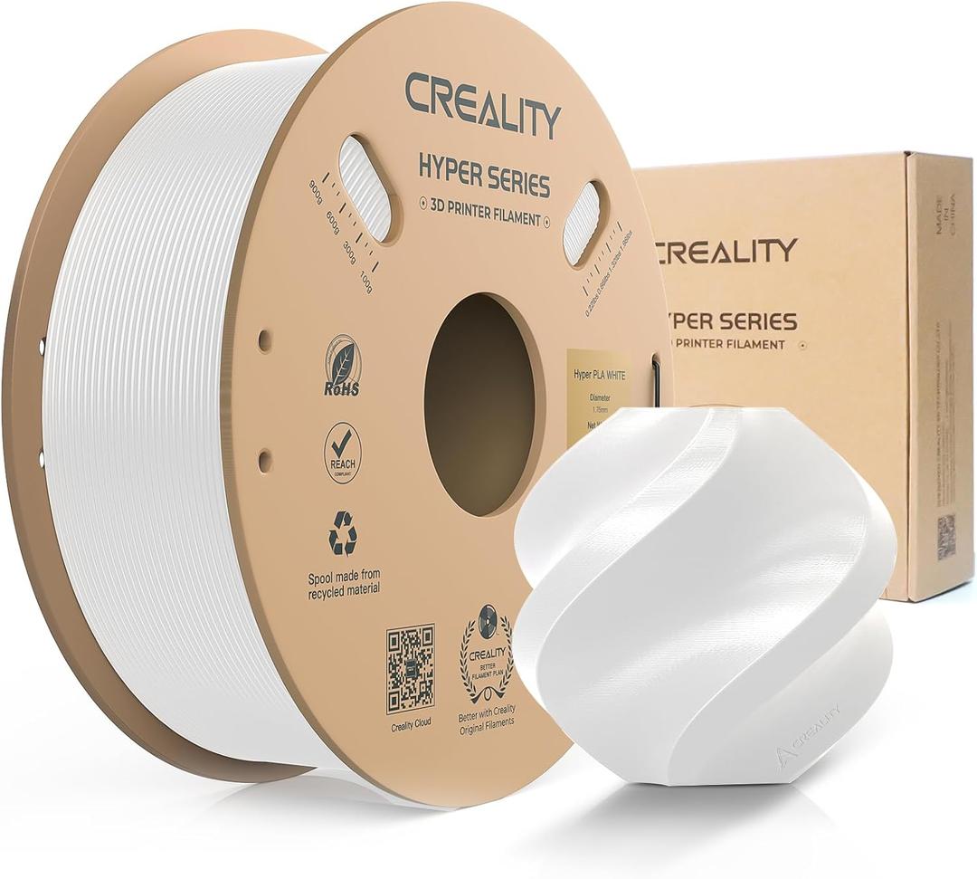 Creality Hyper PLA Filament 1.75mm:30mm/s - 600mm/s Print Range, High Flow Speedy 3D Printer Dimensional Accuracy +/- 0.02 mm, Rapid PLA Fits for Most FDM 3D Printers 1KG White