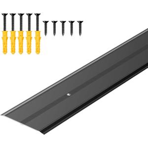 Raytano 48"L×2.4"W ×0.1"H Flat Profile Aluminum Floor Transition Strip, Metal Door Threshold for Carpet Wood Tile Vinyl Flooring Gaps, Indoor and Outdoor Doorway Decoration Protector(Black,1pc)