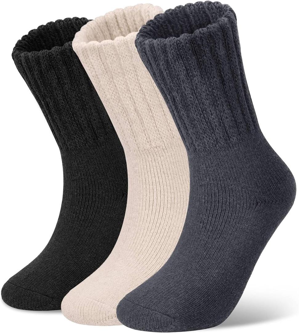 Loritta Womens Wool Socks Warm Winter Thick Thermal Hiking Casual Crew Work Boot Socks (Black/Beige/Dark Grey) 5-9