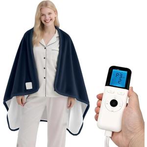 Heated Wearable Shawl, Heated Blanket Electric Throw for Gifts, 33x59 Inch Super Cozy Soft Wearable Blanket with 6 Heating Levels & 5 Timer Settings, Auto Shut Off, Machine Wash (Navy Blue)