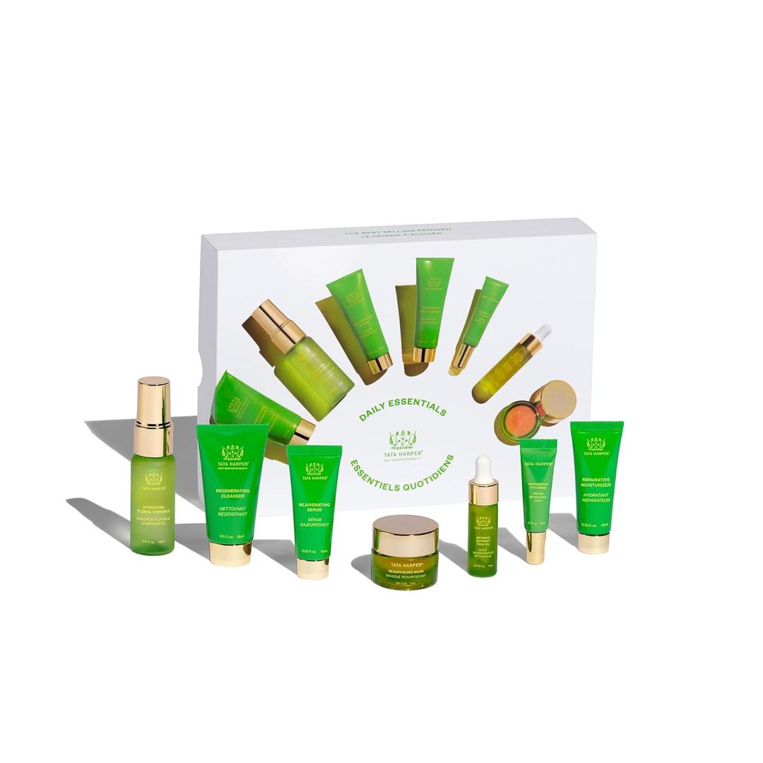 Tata Harper Daily Essentials Set, Best Selling Skincare Set, Travel Sized Skincare, 7-Step On-the-Go Skincare Routine, Natural Skincare