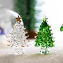 QFkris 2 Pack Crystal Christmas Tree Figurine Collection 2.4" Dreams Ornament for Christmas Tree Home Decoration Collection Rainbow Refraction (Green and Clear)
