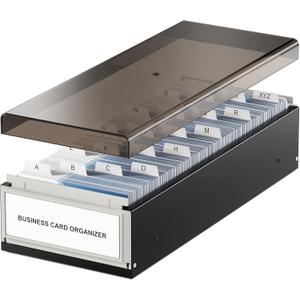 MaxGear Business Card Holder for Desk, Large Plastic Business Card Organizer Box, Credit Cards Holder File Box Storage, Capacity: 800 Cards (3.5” x 2.2”), A-Z Tabs, Metal Structure, Black
