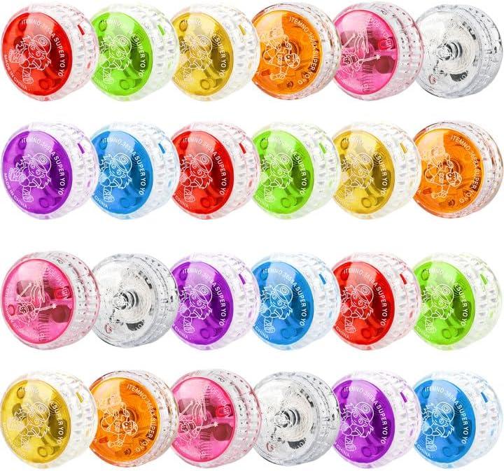 24 Pcs Colorful Light up Yo Yo Ball Bulk LED Responsive Ball Auto Return Bearing Balls Yoyo for Kids Beginner Birthday Classroom Bag Fillers Prizes Gifts, 8 Colors (Color Set 1)