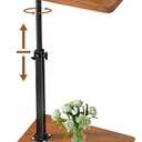 Adjustable C Shaped Side Table, C Table End Table with Wheels for Sofa, 360 Swivel Sofa Table for Livingroom,Bedroom,Study and Small Spaces,Bedside Table (Rectangle,Original Wood)