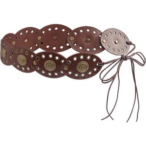 Mealah Wide-Disc-Hollow-Belt for Women - Boho Concho Lace-up PU-Leather Waist Belt for Dress Jeans