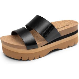 DREAM PAIRS Women's Platform Slides Sandals Comfortable Arch Support Two Strap Slip On Fashion Beach Wedge Sandals, US 7