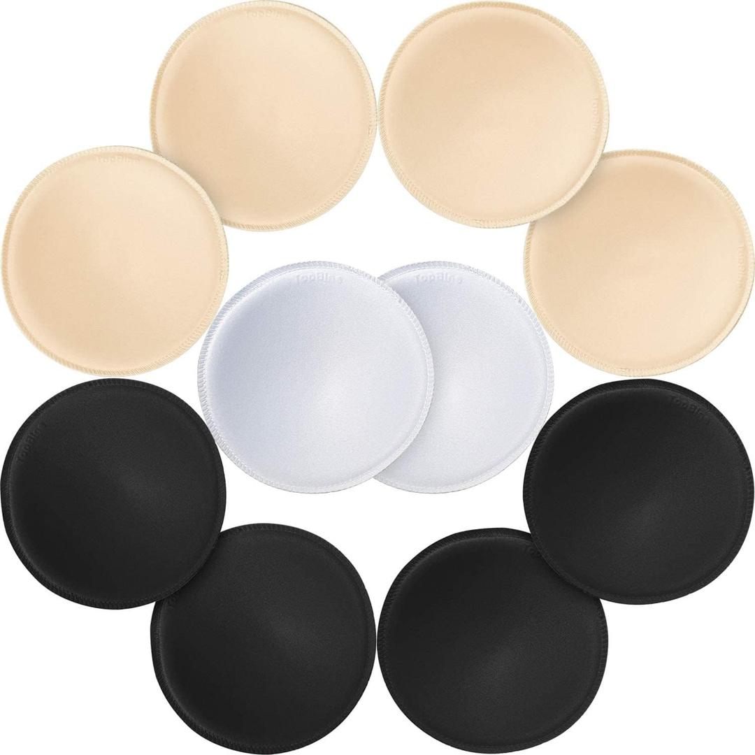 URSMART 5 Pairs Round Bra Inserts Pads, Removable and Washable Bra Cups Inserts for Bikinis Top Swimsuit Sport Bra (A/ B Beige White Black 5 Pairs)