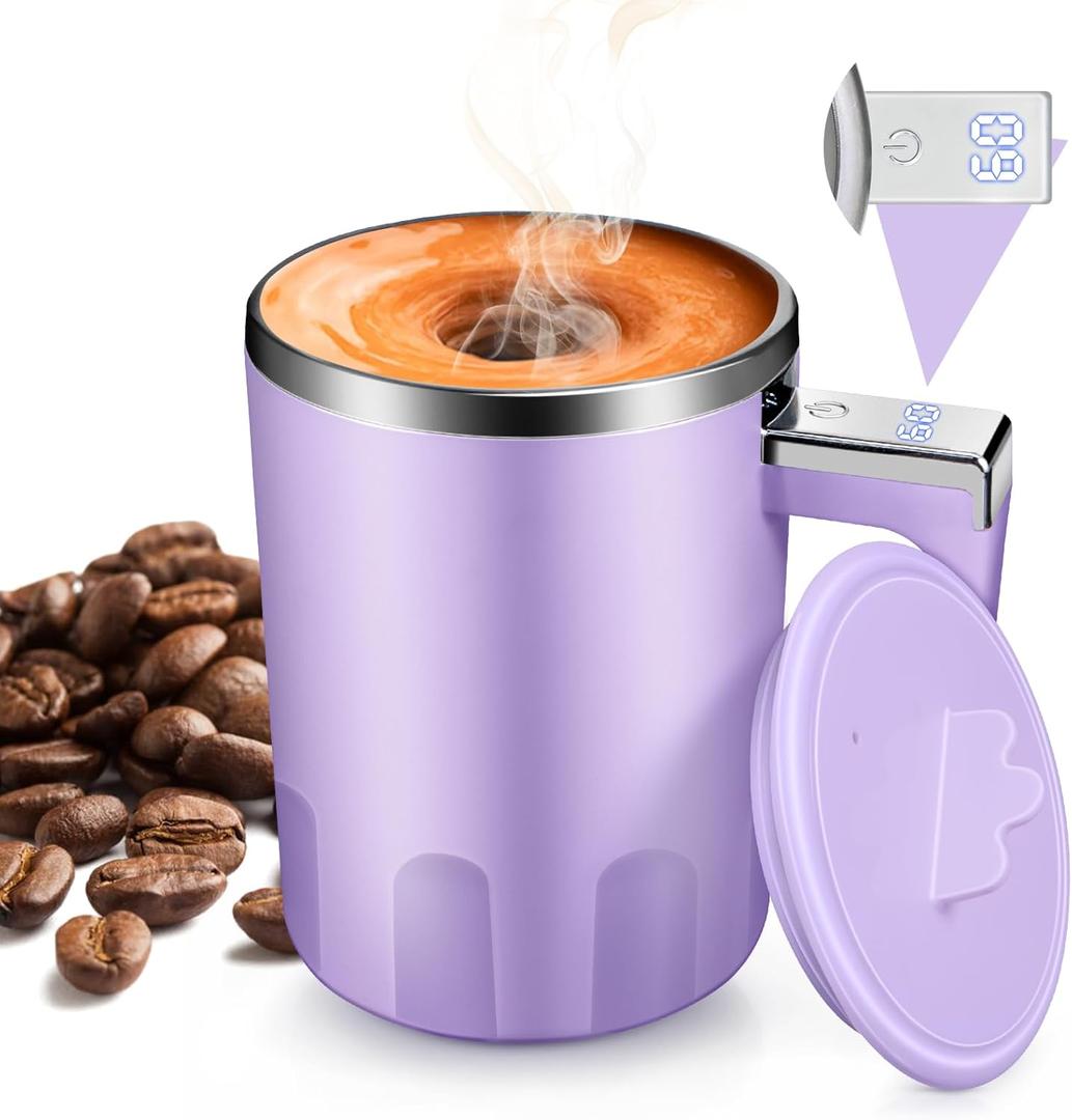 Self Mixing Coffee Mug:Rechargeable Electric Mixing Mug,13oz Stirring Cup for Coffee,Tea,Milk Cocoa and Other Beverages for Office/Travel/Gifts(Purple)