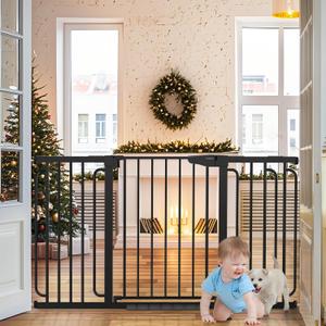 Cumbor 29.7-57" Extra Wide Baby Gate for Stairs, Mom's Choice Awards Winner-Dog Gate for Doorways, Pressure Mounted Walk Through Safety Child Gate for Kids Toddler, Tall Pet Puppy Fence Gate, Black