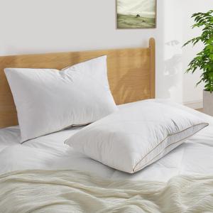 Peace nest Medium-Firm Goose Feather Down Pillow with Gusset, Medium Neck Support for Stomach, Side and Back Sleepers - White Medium - King