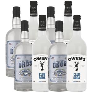 Dhs Handcrafted Non-Alcoholic Vodka 750 ML Bottles w Owens Mixers Club Soda 750 ML Bottles - Keto-Friendly, Zero Sugar, Zero Calories, Zero Proof - Perfect for Mocktails - Made in USA (4 Pack) (Missing One Bottle Of Club Soda)