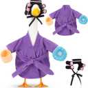 Shyyween Lady Porch Goose Outfit for 17'' Cement Plastic Lawn Goose Statue Clothes Purple Bathrobe Coffee Cup Curlers for Outdoor Garden Yard Patio Decoration