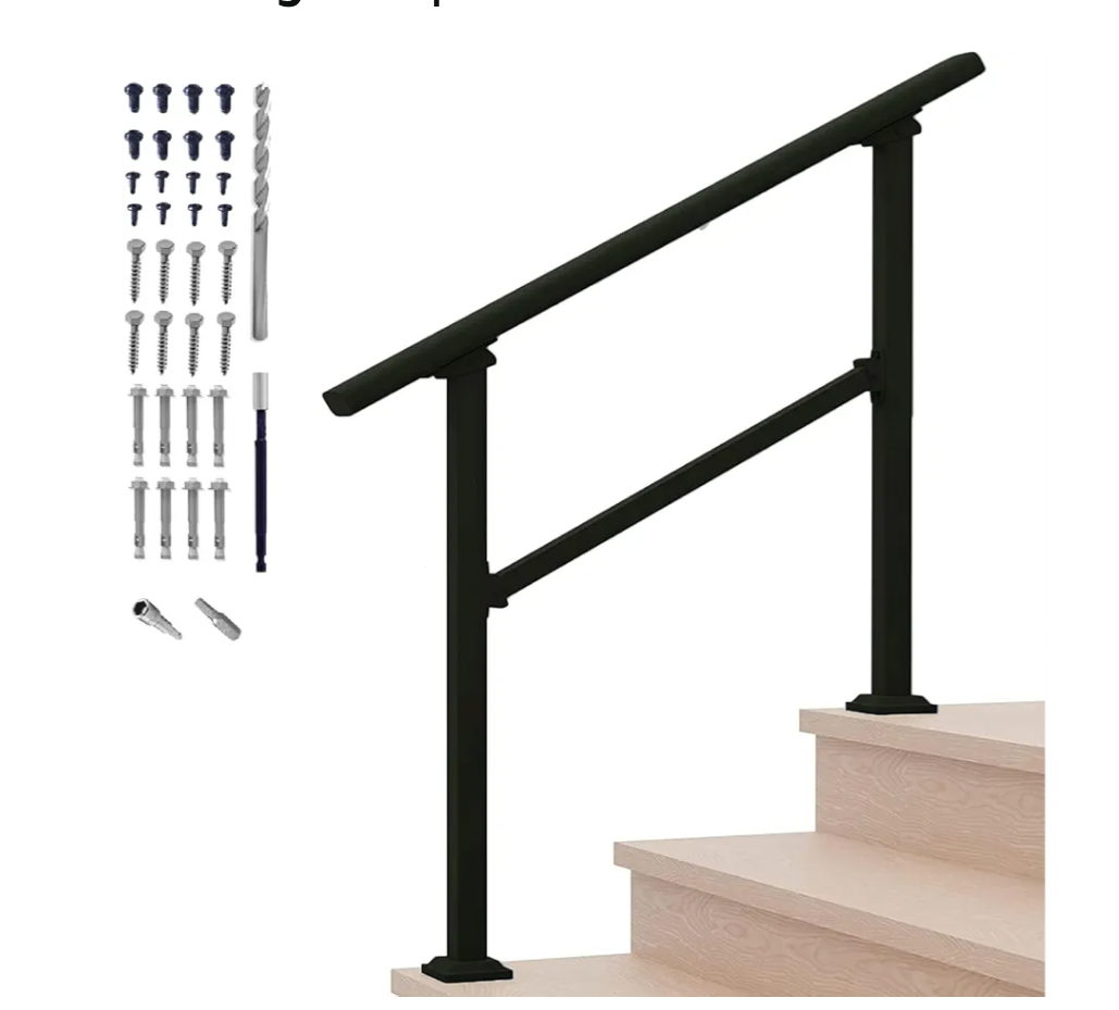 Hand Rails for Outdoor Steps,3 Step Stair Handrail & Indoor Stair Railing Kit，Black Railings for Outdoor Steps and Hand Rails for Seniors for Porch (3 Step)