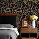 practicalWs Black Floral Peel and Stick Wallpaper 17.5"x393" - Vintage Gold Leaf Wall Paper Boho for Bathroom - Removable Dark Contact Paper - Self Adhesive Vinyl Wallpaper for Bedroom Walls Decor