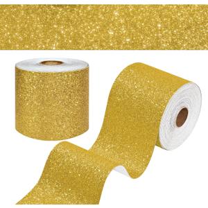 WESTICK 394" x 4" Gold Glitter Wallpaper Peel and Stick Yellow Bulletin Board Border Self Adhesive Border Stickers Gold Glitter Contact Paper for School ClassroomHome Home Office Blackboard DIY Crafts