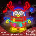 Christmas Penguin Neon Sign Holiday Theme Penguin LED Light Neon Christmas Lights Dimmable Colorful Lighting for Bedroom Wall Decor Unique Gift Idea(12.9 * 12.8inch)