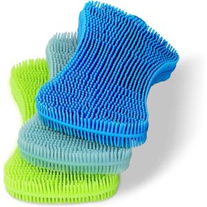 Geloo.Silicone Sponge Dish Brush, Double Sided Cleaning Brush for Dishes, Kitchen Gadgets and Accessories (3 Pack) (Blue+grey+green)
