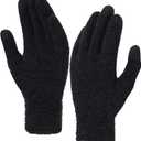 FZ FANTASTIC ZONE Womens Winter Touchscreen Gloves for Cold Weather, Chenille Warm Knit Gloves (Black)