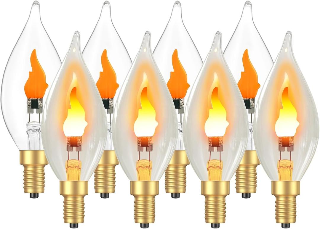 Hompavo Upgraded Flame Light Bulbs, E12 Chandelier Base Candelabra Flickering Fire Light Bulb, Clear Candle Light for Halloween Christmas Party Porch Indoor Outdoor Home Decorations - C35/8 Pack