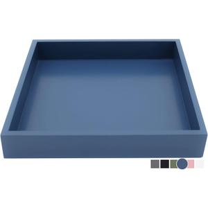 10"x10" Small Square Wood Decorative Tray for Office, Ottoman, Bathroom, Entry, Remote Controls, Countertop Organizer, Candle Tray - Twilight Blue