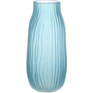 Frosted Blue Ribbed Glass Vase 12in Boho Elegant Decorative Vases for Home Flowers Arrangements, Centerpieces, Dinner Table and Modern Decor