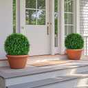 Grooy Artificial Topiary Tree with Eucalyptus, Set of 2 Artificial Shrub Bushes with Ground Spike, Fake Evergreen Tree for Porch, Artificial Plants for Outdoor Planters Indoor UV Resistant