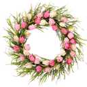 Puleo International 30" Artificial Tulip Floral Spring Door Wreath, Green/Pink