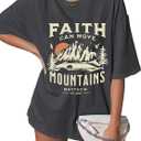 Christian Tshirts Women Oversized Inspirational Christians Faith Tshirts Bible Verse Casual Religious Tee Tops (Small, Gray)