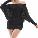 Women's Off The Shoulder Dress Long Sleeve Batwing Mini Ruched Sheer Y2K Oversized Casual Streetwear Sexy Dress
Size M