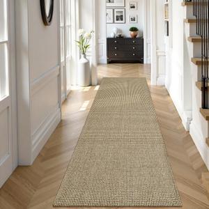 Uphome Kitchen Runner Rug, 2'6x8 Washable Boho Rug Runners for Hallways Non Slip, Low Pile Woven Cotton Modern Carpet Runners, Stain Resistant Bedroom Runner Rug for Hallway Entryway Entrance, Tan