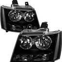 Black Housing Headlight Assembly Compatible with 2007-2014 Chevy Avalanche Suburban Tahoe, Clear Driver and Passenger Side Lamps