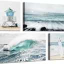 ARTISTIC PATH Beach Canvas Wall Art Print: Shoreline Guard & Surfboard Picture Graphic Art Painting for Wall Decor (Overall 36" W x 24" H,Multi-Sized), Size: 12"x12"x2+12"x24"x2
