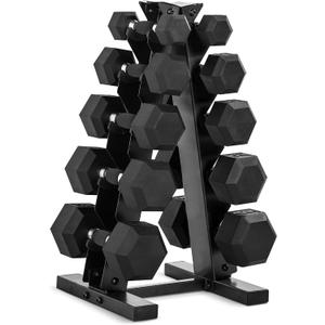 CAP Rubber Coated Dumbbell Weight Set with Vertical Rack | 100 lb, 150 lb, and 210 lb Options