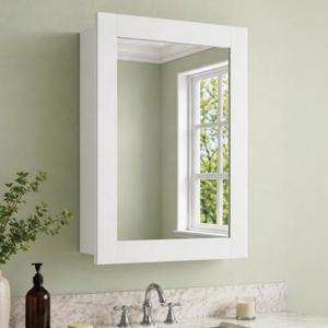 Buruis 24 x 30 Inch Bathroom Wood Medicine Cabinet Mirror, White | Fully Assembled Design, Adjustable Glass Shelves, Soft-Close Hinges, Bathroom Storage Organizer, Left/Right Opening