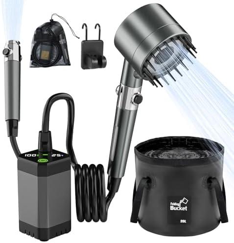 Deeteck Portable Shower for Camping - 6000mAh Rechargeable Camping Shower, IPX7 Waterproof Shower Pump, Electric Filter Sprayer Head for Outdoor, Pet Bath, RV, Hiking, Travel,Beach