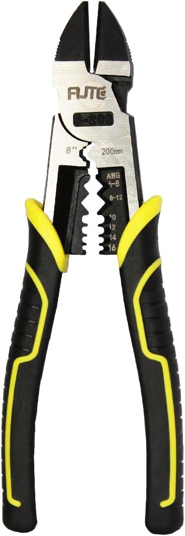 3 in 1 Multifunction Wire Cutters Heavy Duty,8 inch Linemans Pliers Diagonal Cutting Pliers, Wire Stripper,Flush Cutters Chrome Vanadium Steel Forged