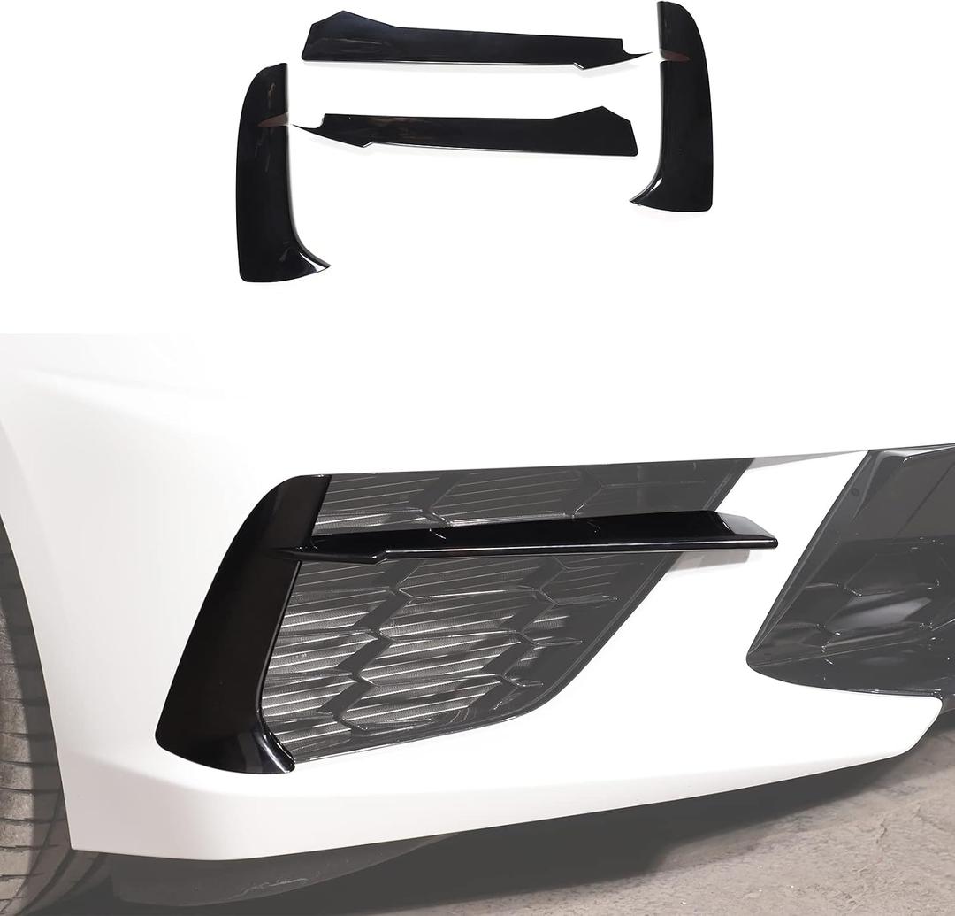 Front Bumper Fog Light Lamp Trim Compatible with Chevrolet Corvette C8 2020-2026, ABS Front Bumper Air Inlet Vent Grille Cover Trim Accessories 4Pcs (Black)