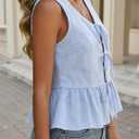Avanova Tie Front Tops for Women Striped Peplum Tank Top V Neck Sleeveless Ruffle Hem Summer Blouse Blue Medium