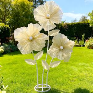 WARMALL 3PCS Giant Flowers for Decoration, 5.9Ft Large Artificial Silk Flower with Stems and Stands, Wedding Party Banquet Home Garden Shop Window Photography Props Background DecorLight Gold