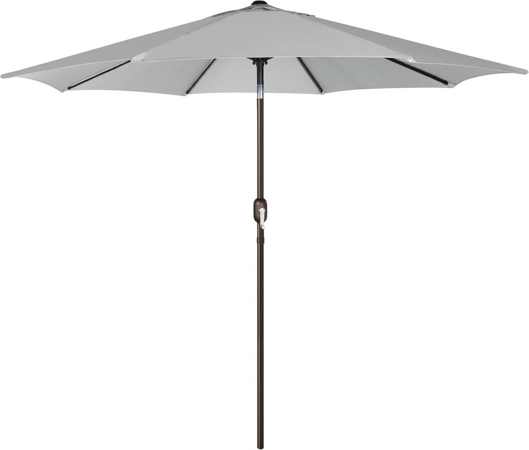 Blissun 9' Outdoor Patio Umbrella, Outdoor Table Umbrella, Yard Umbrella, Market Umbrella with 8 Sturdy Ribs, Push Button Tilt and Crank (Grey)