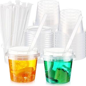Funnymoom 30 Set 16oz Clear Plastic Drink Buckets with Lids and Straws Disposable Iced Coffee Cups Rum Buckets for Cocktail Parties Smoothie Cup Bulk with Handles for Beach Pool Party Supplies